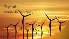  Presentation with wind energy - Beautiful slides featuring energy turbines with a sunset backdrop and a  colored foreground