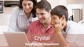  Presentation with follow up a family - PPT theme featuring enfants et internet - family in kitchen with laptop background and a coral colored foreground