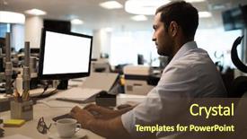  Presentation with healthy workplace full length side view - Presentation design featuring enfermeria - side view of businessman working background and a tawny brown colored foreground