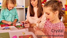  Presentation with modeling - Presentation consisting of engagement model - group kids with teacher mold background and a coral colored foreground