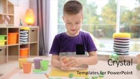  Presentation with playdough - Slide set consisting of engagement model - little boy engaged in playdough background and a coral colored foreground