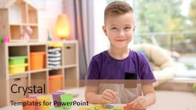 Presentation with playdough - PPT theme with engagement model - little boy engaged in playdough background and a coral colored foreground