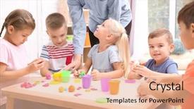  Presentation with playdough - PPT layouts enhanced with engagement model - little children engaged in playdough background and a coral colored foreground