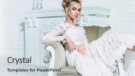  Presentation with engagement model - PPT theme with engagement model - portrait of a beautiful bride background and a sky blue colored foreground