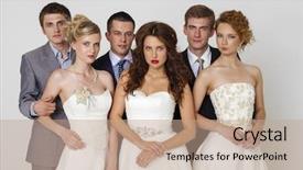  Presentation with white wedding - Slide deck with engagement model - three couples - wedding studio background and a coral colored foreground