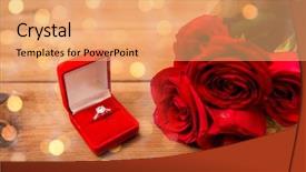  Presentation with ring diamond jewelry - Presentation theme consisting of engagement ring and red roses background and a coral colored foreground