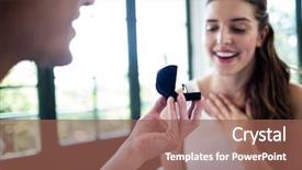  Presentation with man joined woman - PPT theme having engagement ring in a restaurant background and a violet colored foreground