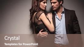  Presentation with dark grey - Presentation enhanced with engaging others - elegant couple embracing and looking background and a coral colored foreground