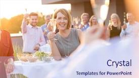  Presentation with outdoor party - PPT theme consisting of engaging others - many people saying cheers background and a sky blue colored foreground
