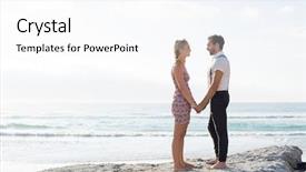  Presentation with romantic beach - Cool new presentation with engaging others - romantic casual young couple holding backdrop and a white colored foreground