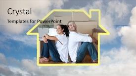  Presentation with bright white - PPT layouts consisting of engangement - bright couple with unpacking boxes background and a soft green colored foreground