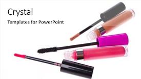  Presentation with blush brushes lip gloss - Beautiful PPT theme featuring engangement - set of lip glosses isolated backdrop and a  colored foreground