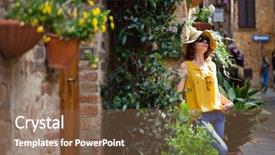  Presentation with traveler - Beautiful theme featuring engen - young woman traveler walking backdrop and a violet colored foreground