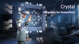  Presentation with mixed reality - Presentation theme enhanced with engeneer - virtual reality experience technologies background and a ocean colored foreground