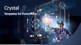  Presentation with mixed reality - Amazing presentation design having engeneer - virtual reality experience technologies backdrop and a navy blue colored foreground
