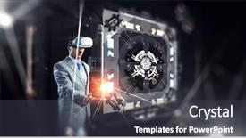  Presentation with mixed reality - Presentation theme with engeneer - virtual reality experience technologies background and a dark gray colored foreground