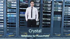  Presentation with datacenter - PPT theme with engeneer in datacenter server room background and a ocean colored foreground