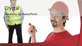  Presentation with foreman - PPT layouts consisting of engenieering - mature engenieer and foreman insolated background and a sky blue colored foreground