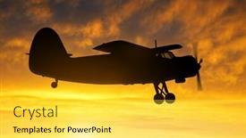 Presentation with airplane engine - Presentation theme featuring engine airplane flying at sunset background and a yellow colored foreground