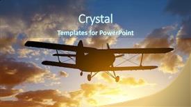  Presentation with airplane engine - Colorful presentation design enhanced with engine airplane flying at sunset backdrop and a ocean colored foreground