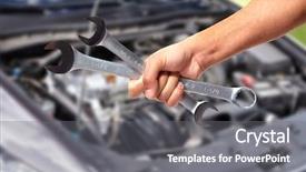  Presentation with mechanic repair - Cool new PPT theme with engine company - hand of car mechanic backdrop and a gray colored foreground