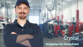 Presentation with car service - Slide set having engine company - smiling repairman with tire wrench background and a ocean colored foreground