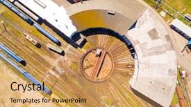  Presentation with rail transportation - Colorful presentation design enhanced with engine house flight over track backdrop and a yellow colored foreground