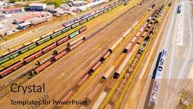  Presentation with rail transportation - Presentation design featuring engine house flight over track background and a gold colored foreground