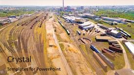  Presentation with rail transportation - Cool new PPT theme with engine house flight over track backdrop and a gold colored foreground