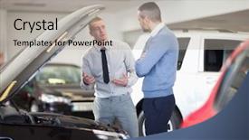  Presentation with car engine - Cool new PPT theme with engine in a car dealership backdrop and a light gray colored foreground