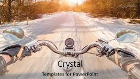  Presentation with motorcycle engine - Beautiful presentation featuring engine motorcycle - biker rides on winter slippery backdrop and a coral colored foreground