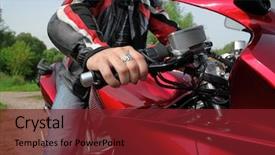  Presentation with fall across country - Slides with engine motorcycle - hand of motorcyclist on country background and a  colored foreground