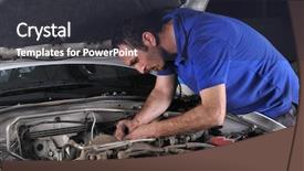  Presentation with car engine - Theme with engine oil - car mechanic working background and a tawny brown colored foreground