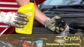  Presentation with mechanic shop - Beautiful PPT layouts featuring engine oil - handsome mechanic working in auto backdrop and a tawny brown colored foreground