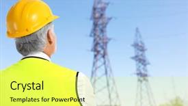  Presentation with electric transmission - Amazing theme having engineer and electric transmission tower backdrop and a yellow colored foreground