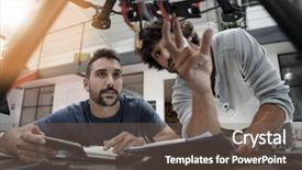  Presentation with working together - PPT theme consisting of engineer and technician working together background and a  colored foreground