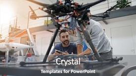  Presentation with working together - Cool new PPT theme with engineer and technician working together backdrop and a dark gray colored foreground