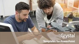  Presentation with working together - Presentation theme having engineer and technician working together background and a  colored foreground