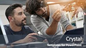  Presentation with working together - Audience pleasing PPT theme consisting of engineer and technician working together backdrop and a  colored foreground