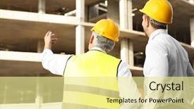  Presentation with industrial engineering silhouette construction - Audience pleasing theme consisting of engineer and worker discussing construction backdrop and a blonde colored foreground