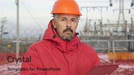  Presentation with electric distribution substation power - Audience pleasing PPT theme consisting of engineer at electrical substation electrical backdrop and a red colored foreground