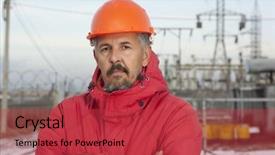  Presentation with electric distribution substation power - Colorful theme enhanced with engineer at electrical substation electrical backdrop and a red colored foreground