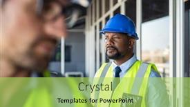  Presentation with safety construction - Colorful theme enhanced with engineer-builder-at-construction-site backdrop and a yellow colored foreground