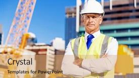  Presentation with construction site construction - Slides having engineer builder at construction site background and a coral colored foreground