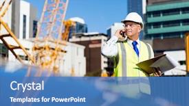  Presentation with construction site construction - PPT theme featuring engineer builder at construction site background and a teal colored foreground