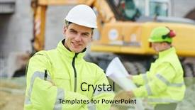  Presentation with construction site construction - Audience pleasing PPT theme consisting of engineer builders at construction site backdrop and a soft green colored foreground