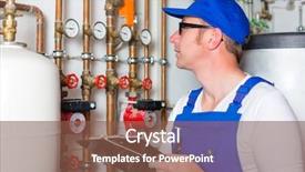  Presentation with boiler - PPT theme having engineer controlling the heating pipes background and a violet colored foreground