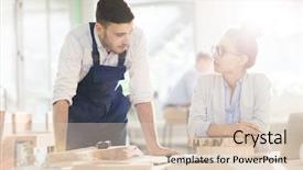  Presentation with female male symbol - PPT theme consisting of engineer discussing characteristics of materials background and a lemonade colored foreground