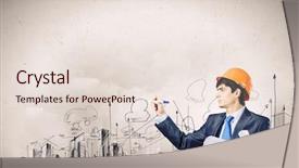  Presentation with project - Presentation theme featuring engineer drawing sketches of construction background and a  colored foreground