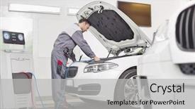  Presentation with repair shop - PPT layouts featuring engineer examining car in automobile background and a light gray colored foreground